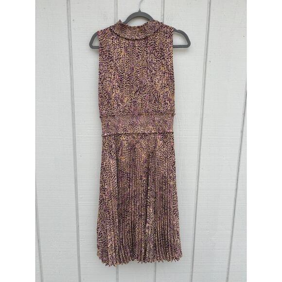 Nanette Lepore Pleated‎ Dress, Pink, Animal Print, High Neck, Sleeveless, Sz 12 - Picture 1 of 8
